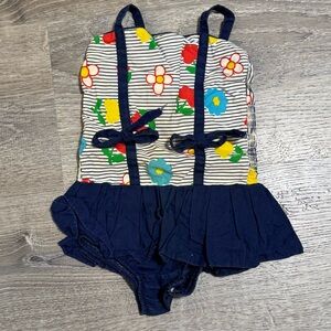 Vintage 70s ? Toddler Bathing Suit romper swim Regal stripes floral  skirt